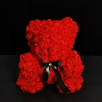 Handmade Rose Teddy Bear in Red – A Romantic Valentine’s Gift with a Black Bow.